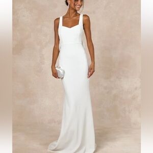 Lulus Romantic Glow White Backless Pearl Bow Maxi Dress size S NWT